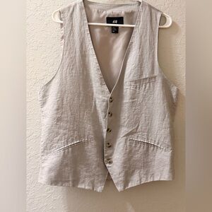 Beige Button-Up Lino Front Vest